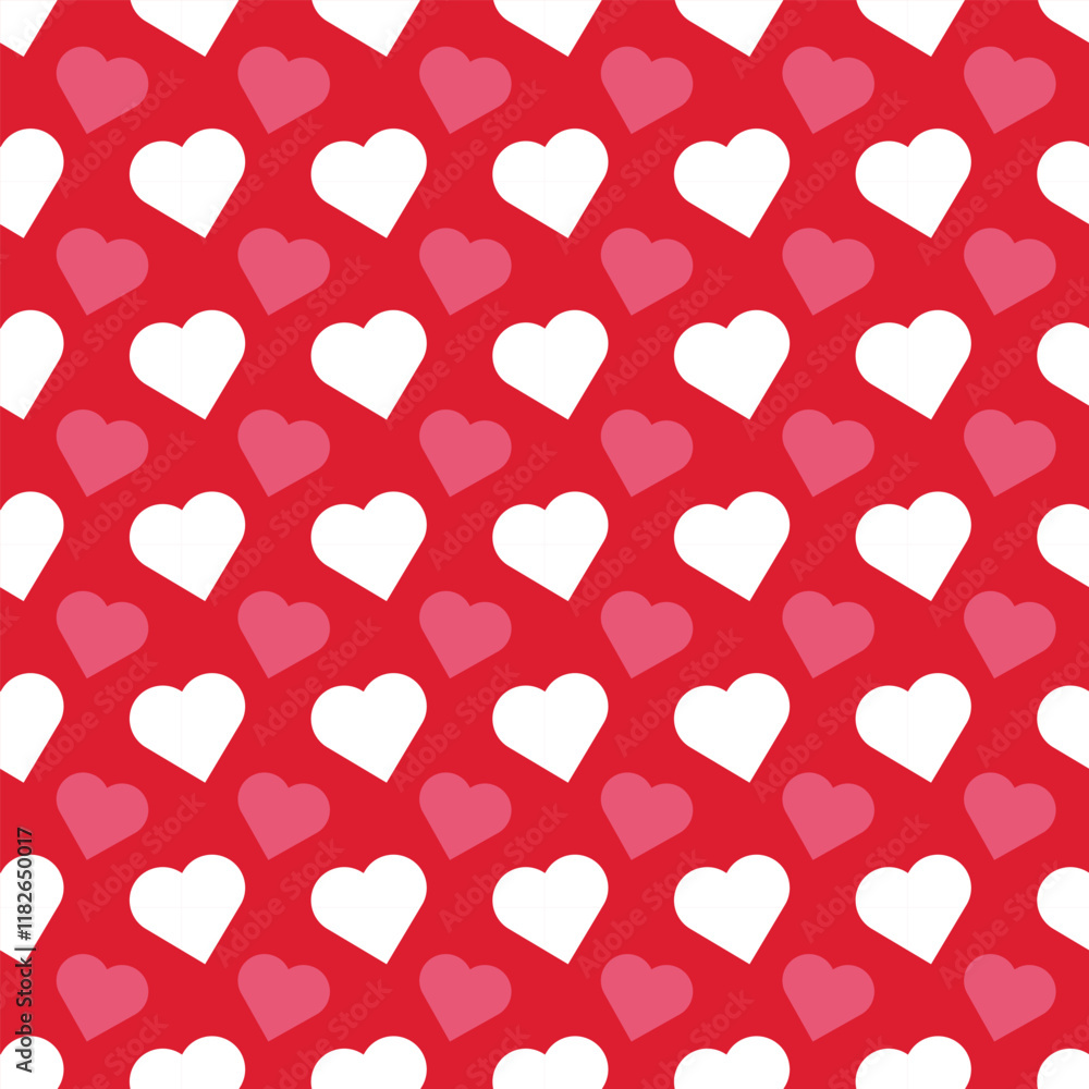 Simple heart shape seamless pattern in diagonal arrangement. Love and romantic theme background. red vector wallpaper.