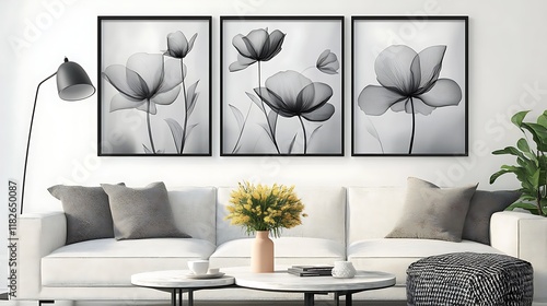 Abstract Smoky Floral Vertical Triptych photo