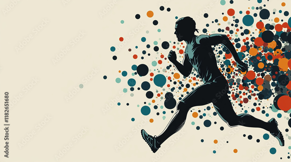 Fototapeta premium Runner of the particles. Silhouette of a runner from small circles.