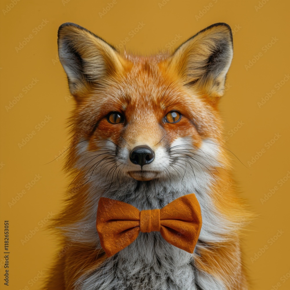 Fototapeta premium Close up of a fox wearing a bow tie, animal background