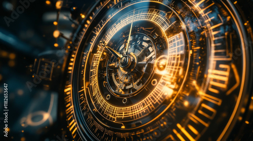 Wallpaper Mural Hologram clock face. Clock face made of polygons, triangles, dots, and lines. Low-poly clock face structure of connections. Technology concept vector. Torontodigital.ca