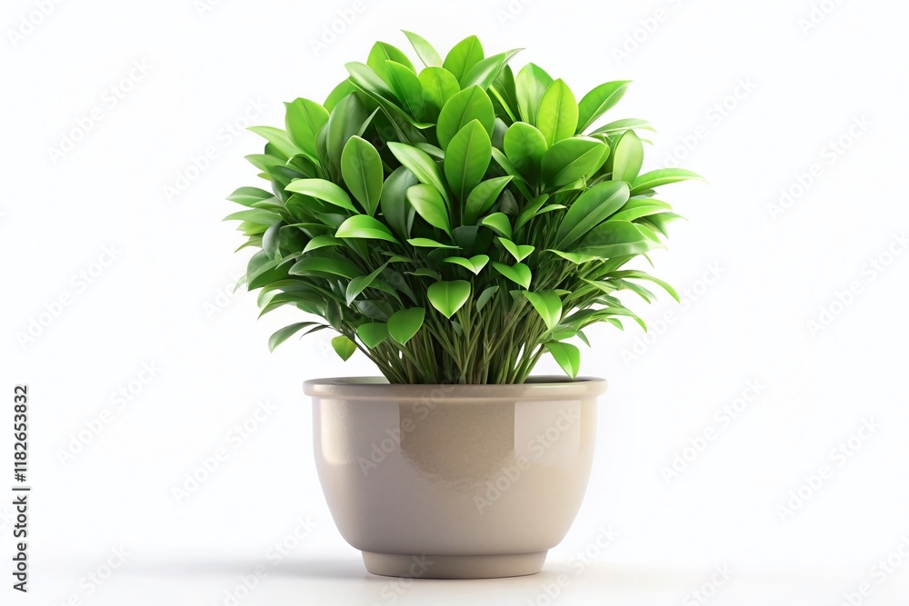 Obraz premium 3D Render of Isolated Potted Plant, Lush Green Foliage, Ceramic Pot, Houseplant, Indoor Plant