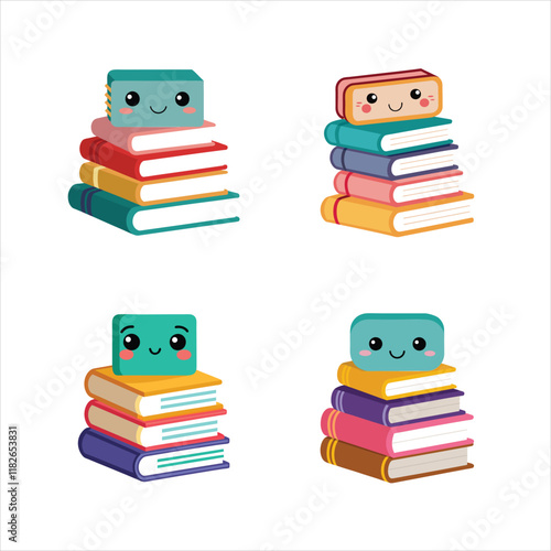 Simple Cartoon Stack of Books Illustration on White Background