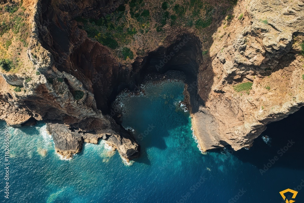 Naklejka premium Majestic cliffs embrace turquoise waters in a stunning coastal view at dawn