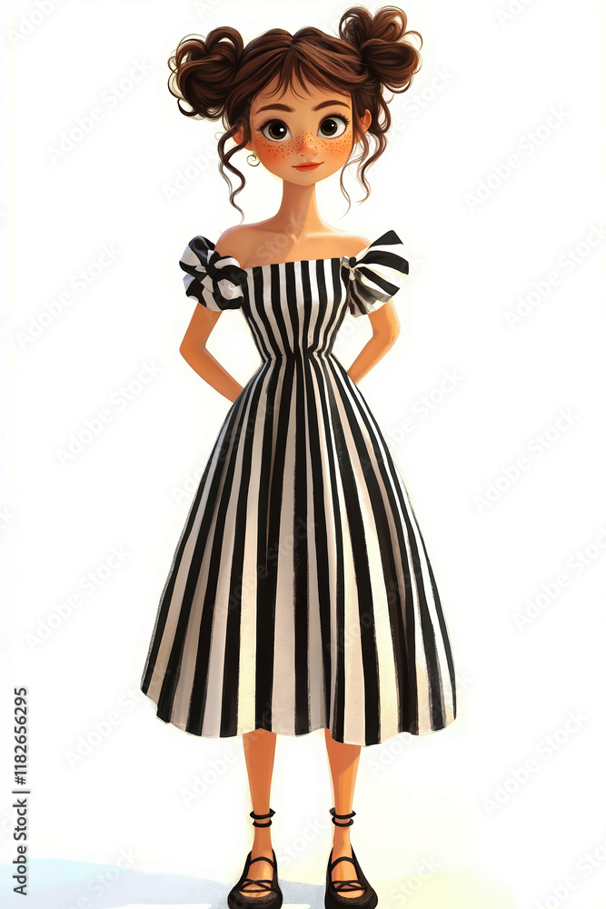 A girl in a black and white striped dress A girl in a black and white striped dress