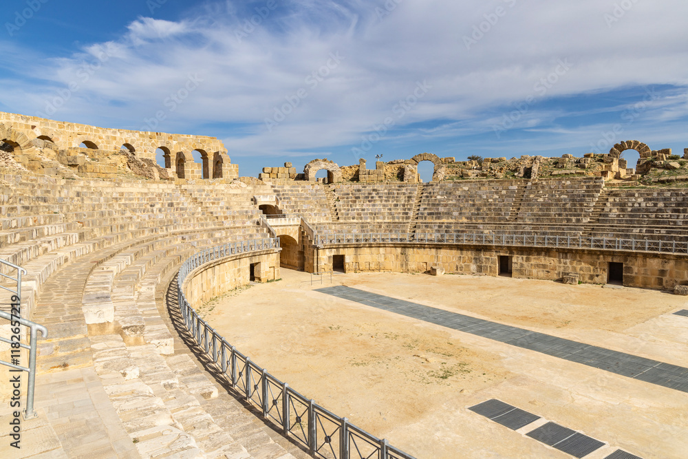 Fototapeta premium Ben Arous, Tunisia. The Roman Amphitheater at the Uthina Archaeological Site.