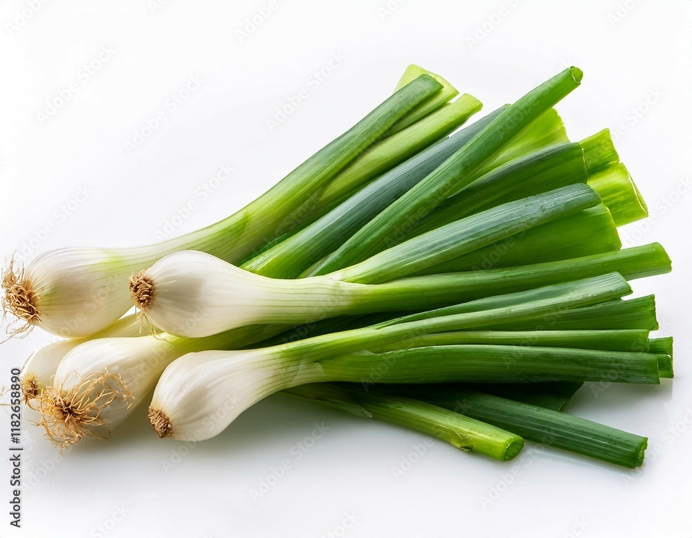 spring onions scallions mild and crisp used as garnish isolated on clear white background highly detailed spring onions scallions mild and crisp used as garnish isolated on clear white background highly detailed