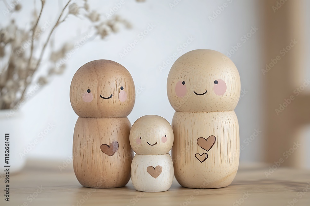 Wooden Peg Dolls Family with Adorable Design Wooden Peg Dolls Family with Adorable Design