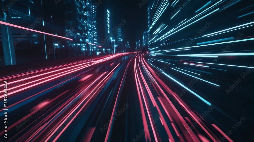 Obraz premium Hypnotic City Lights: An Abstract Night-Time Urban Transport Experience