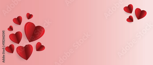 Obraz na płótnie Paper elements in the shape of hearts flying on pink background. Vector symbols of love for Happy Women's, Mother's, Valentine's Day, birthday greeting card design. w salonie
