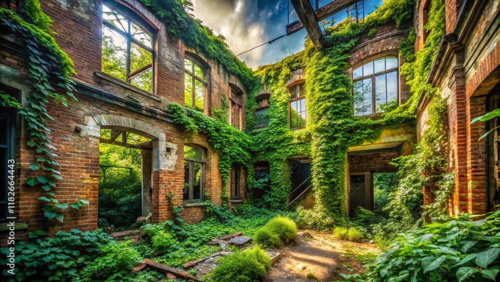 Abandoned Urban Building Overgrown with Nature - Post-Industrial Decay Photography Abandoned Urban Building Overgrown with Nature - Post-Industrial Decay Photography