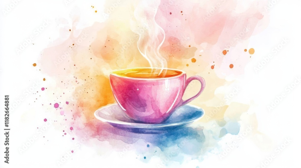 Fototapeta premium Vibrant Watercolor Coffee Cup, A Perfect Morning Drink