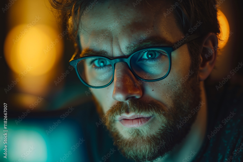 A man with a beard and glasses looking at the camera A man with a beard and glasses looking at the camera
