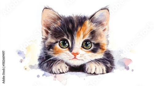 Watercolor Painting of a Cute Kitten