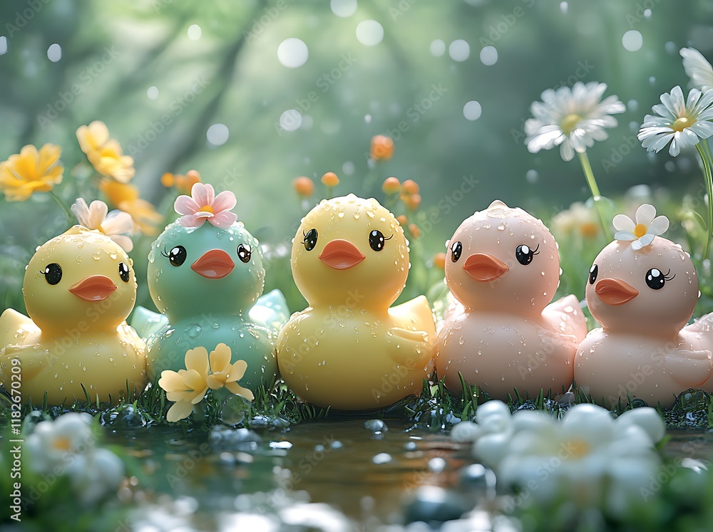 Row of Rubber Ducks.
Row of Rubber Ducks.