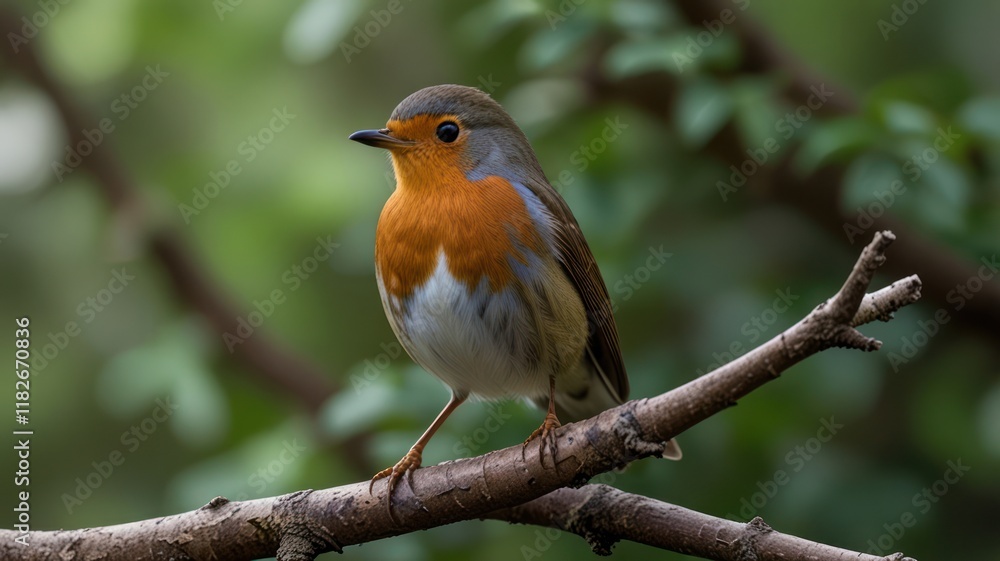 European Robin perched on a branch. European Robin perched on a branch.