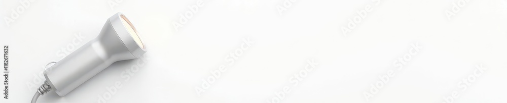Modern silver flashlight against stark white backdrop , white background, modern Modern silver flashlight against stark white backdrop , white background, modern