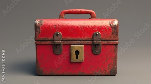 Crimson Steel Strongbox with Secure Lock and Handle for Storing Treasures and Secrets photo