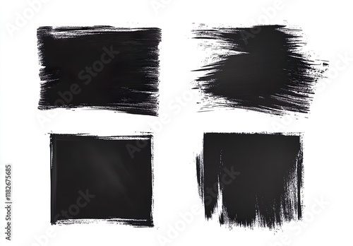 Grunge backgrounds set. Brush black paint ink stroke
