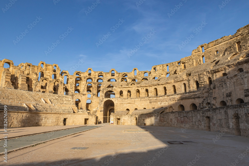 Fototapeta premium El Jem, Mahdia, Tunisia. Amphitheater of the Roman ruins at El Jem.