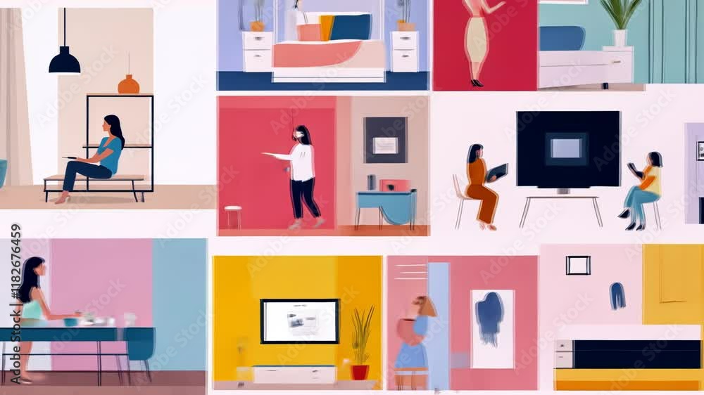 Vector Illustration of Business People Working in an Office with Technology Icons Vector Illustration of Business People Working in an Office with Technology Icons
