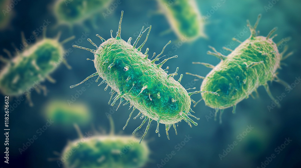 Naklejka premium Bacteria invade the chromosome. 3D render virus attacks the chromosomes. Look under the microscope at the chromosomes