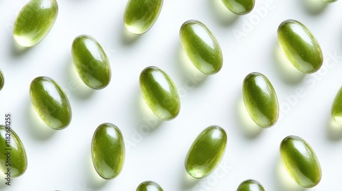 Wallpaper Mural Close-Up View of Isolated Green Capsules on a Clean White Background for Pharmaceutical Use Torontodigital.ca