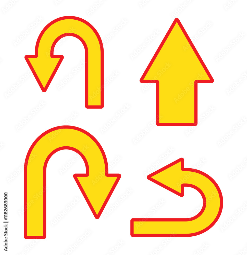 go straight this way one way only u turn left and right black arrow sign vector illustration. EPS 10. go straight this way one way only u turn left and right black arrow sign vector illustration. EPS 10.