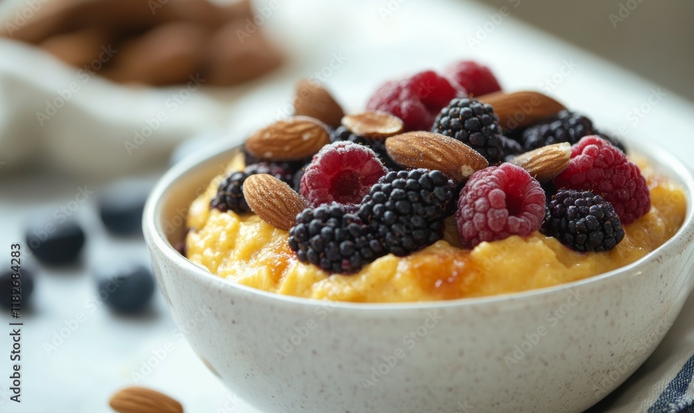 Gourmet Vegan Breakfast Bowls with Fresh Berries and Nuts Gourmet Vegan Breakfast Bowls with Fresh Berries and Nuts