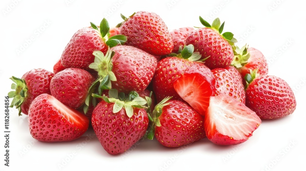 Fresh ripe strawberries falling on white background Fresh ripe strawberries falling on white background
