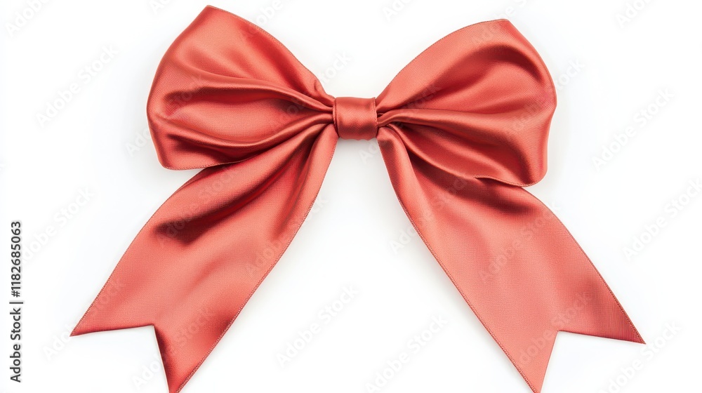 Red satin ribbon with bow isolated on white, top view Red satin ribbon with bow isolated on white, top view