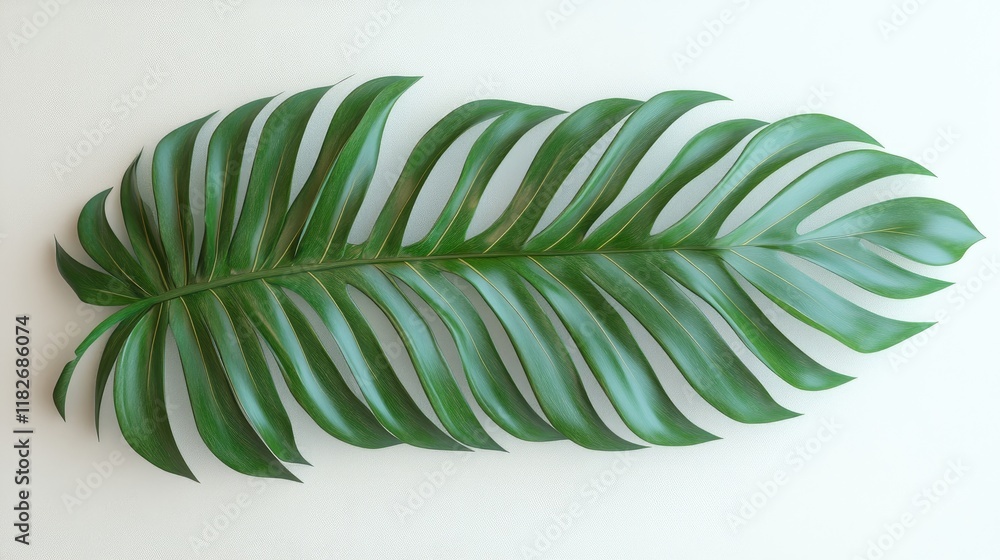Fototapeta premium Single Tropical Green Leaf on White Background