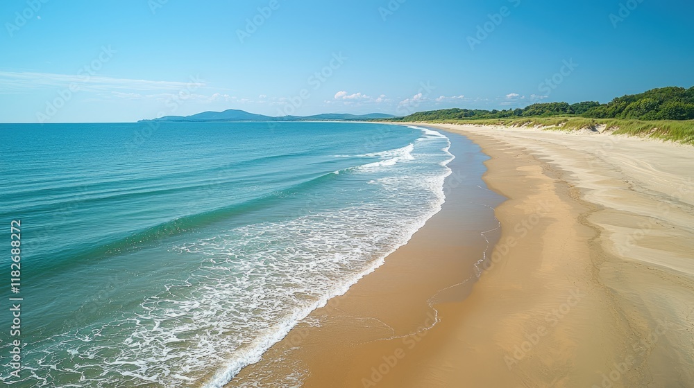 Obraz premium Serene Coastal Scene With Gentle Waves And Sandy Beach