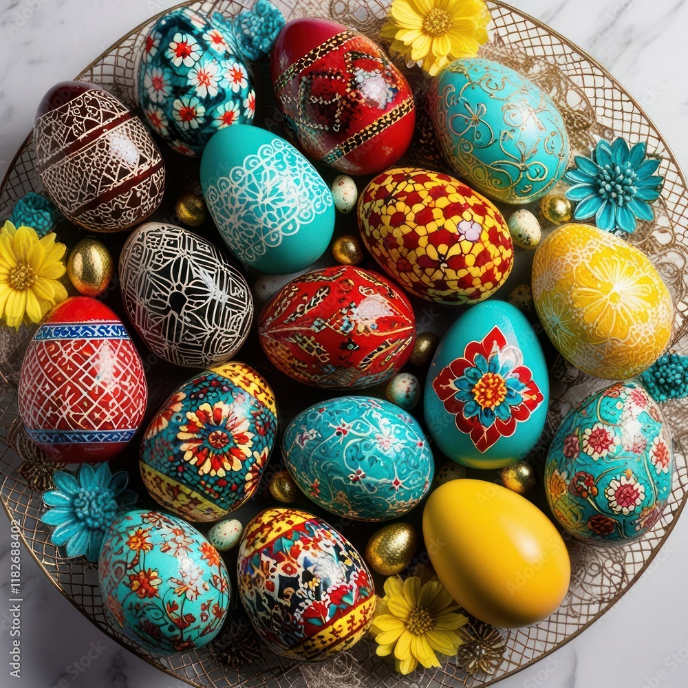 Decorated Easter eggs with traditional folk patterns Decorated Easter eggs with traditional folk patterns