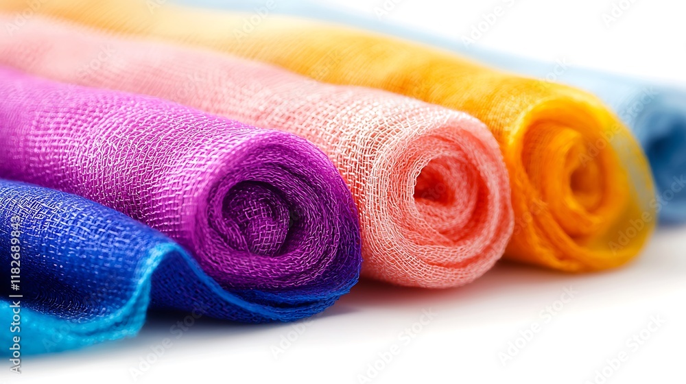 Colorful rolled fabrics in vibrant hues. Colorful rolled fabrics in vibrant hues.