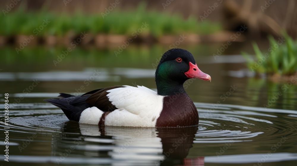 Red-crested Pochard duck swimming on calm water. Red-crested Pochard duck swimming on calm water.