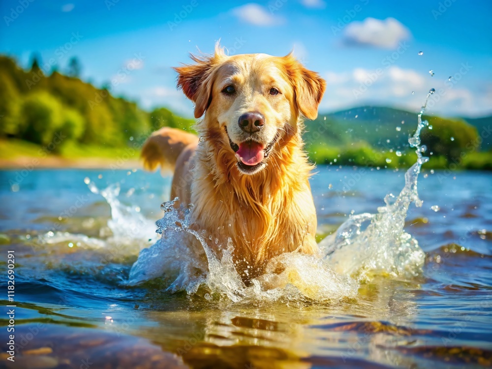 Adorable Dog Playing in Water - Tilt-Shift Miniature Photography Adorable Dog Playing in Water - Tilt-Shift Miniature Photography