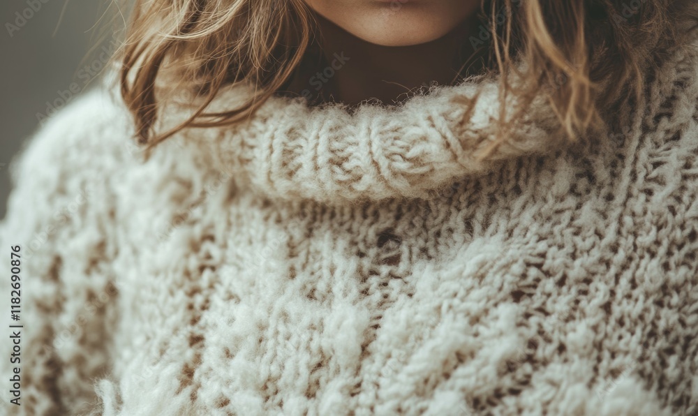 Knitted sweater with a lot of texture and a fuzzy appearance. The sweater is made of wool and has a warm, cozy feel Knitted sweater with a lot of texture and a fuzzy appearance. The sweater is made of wool and has a warm, cozy feel