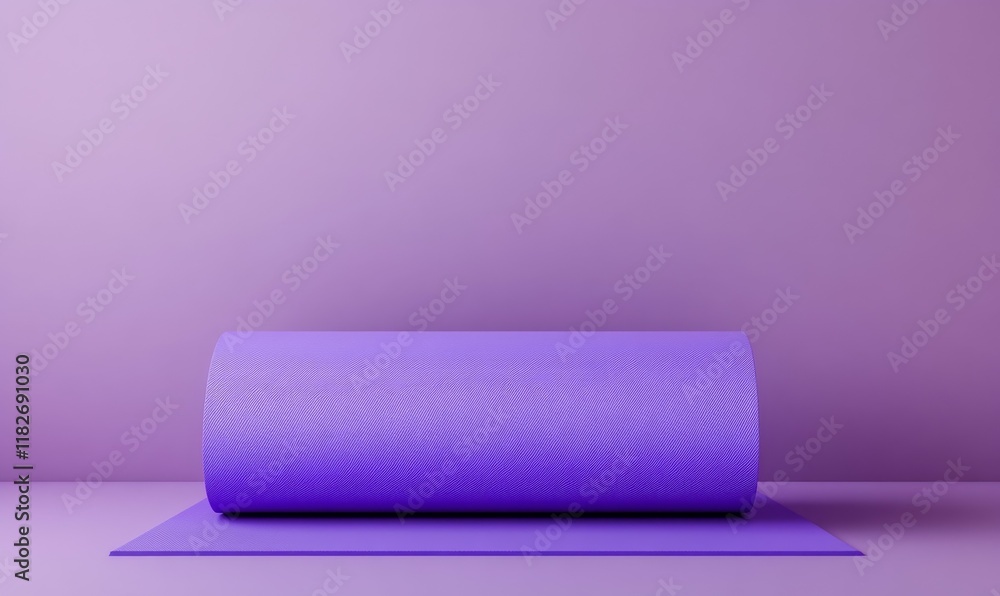 Roll of purple yoga mat for exercise, health and wellness activities. Roll of purple yoga mat for exercise, health and wellness activities.