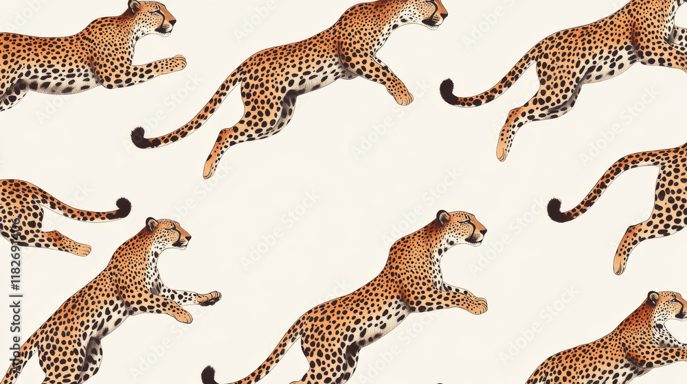 Obraz premium Vector seamless pattern of leopards. Seamless texture of leopards in the jump
