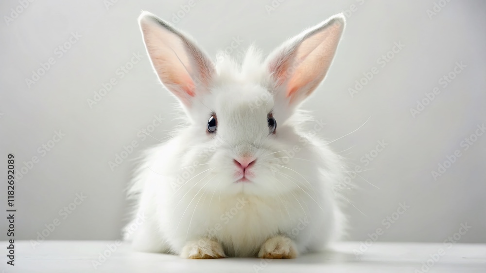 Adorable Fluffy White Rabbit Bunny Pet Animal Close Up Studio Shot Adorable Fluffy White Rabbit Bunny Pet Animal Close Up Studio Shot