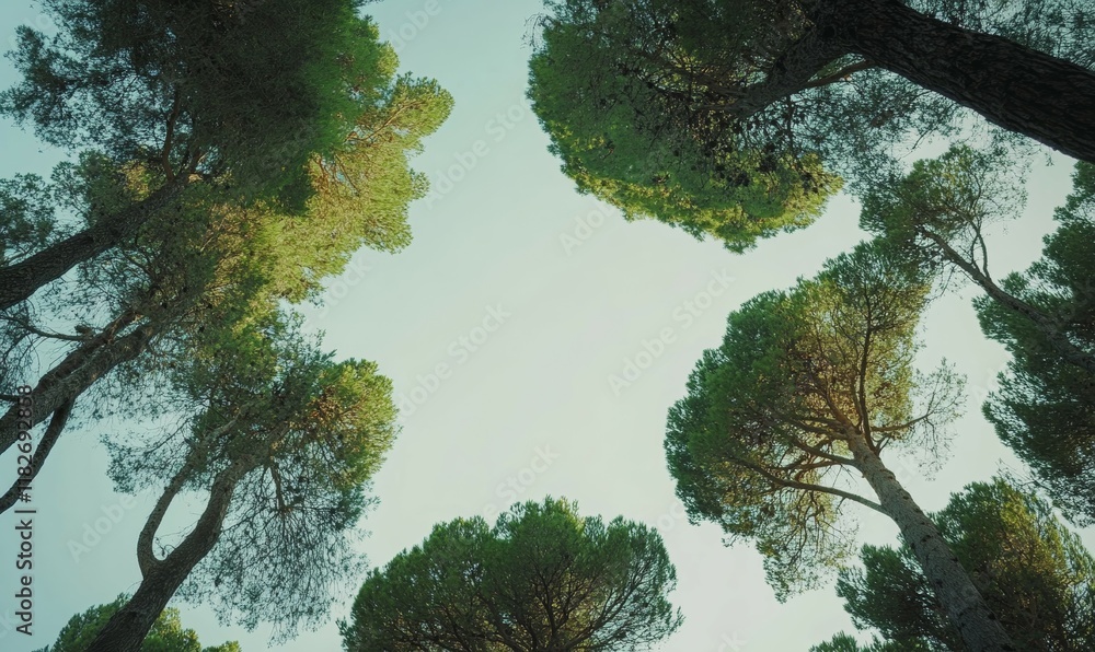 Looking up at the green tops of trees. Italy Looking up at the green tops of trees. Italy