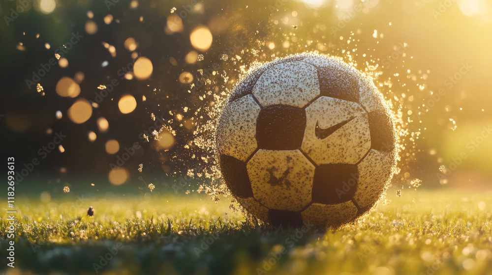 Naklejka premium A soccer ball of particles. A soccer ball consists of small circles and dots