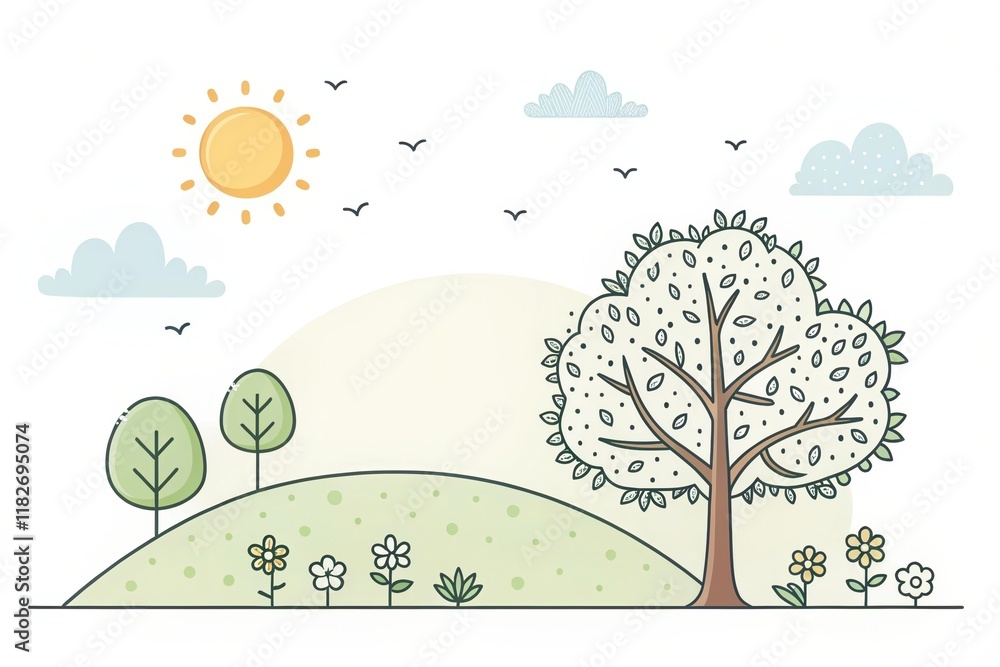 tree and sunny sky cute illustration background tree and sunny sky cute illustration background