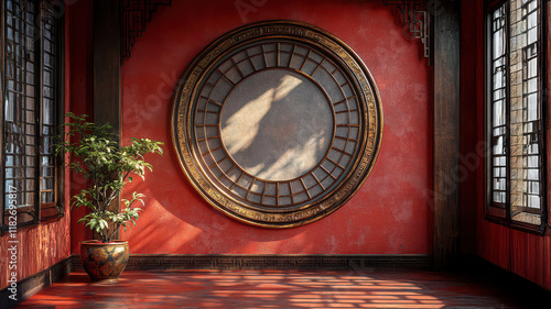 Chinese traditional interior design with oriental ornaments.