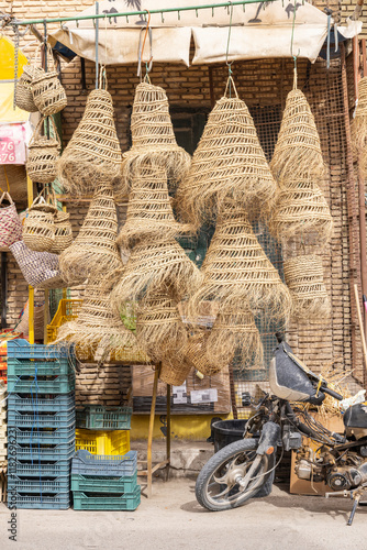 Sidi Bouzid, Tunisia. Woven baskets for sale at the outdoor souk in Bir al Haffay. photo