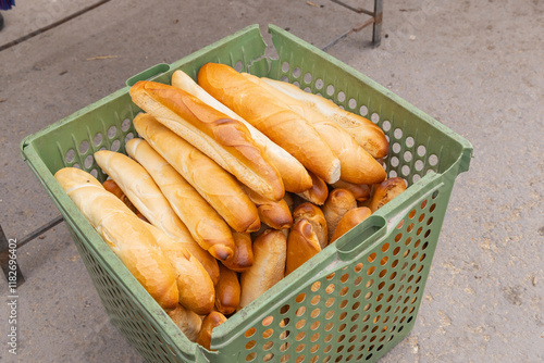 Sidi Bouzid, Tunisia. Fresh bread for sale at the outdoor souk in Bir al Haffay. photo