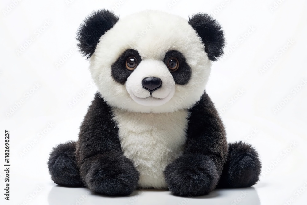 Adorable Panda Plush Toy Sitting on White - Panoramic Stock Photo Adorable Panda Plush Toy Sitting on White - Panoramic Stock Photo
