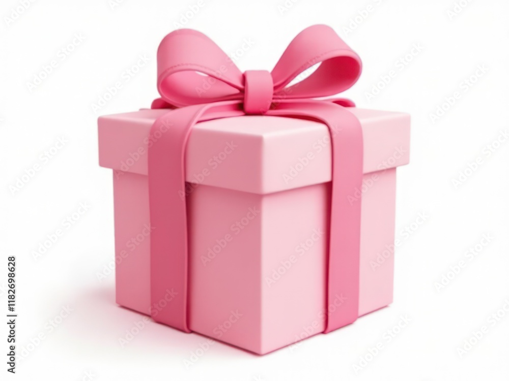 Pink Gift Box with Ribbon and Bow Isolated on White Background Pink Gift Box with Ribbon and Bow Isolated on White Background