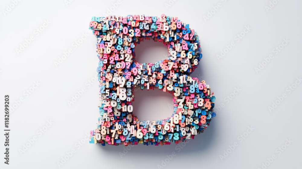 The letter B consists of numbers. Colored letters on a white background. 3D render. The letter B consists of numbers. Colored letters on a white background. 3D render.